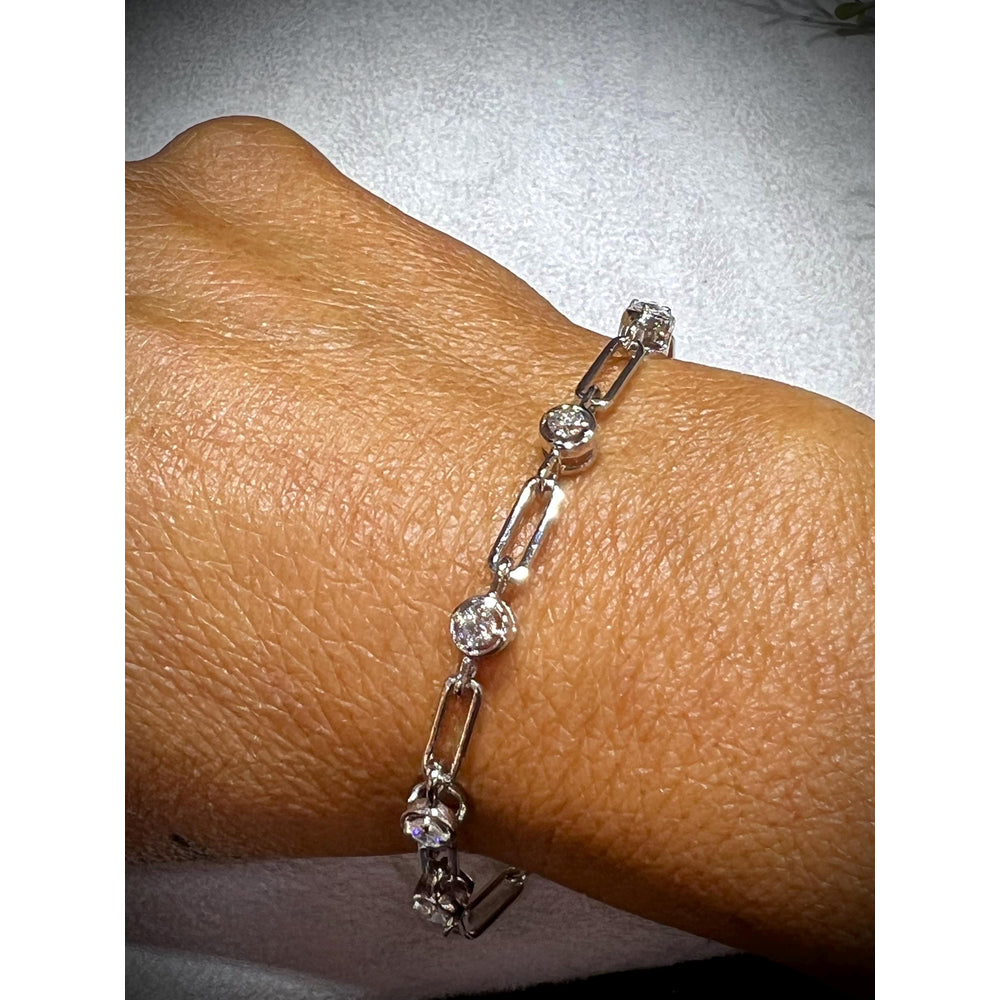 Diamond Link Bracelet / Diamond Bracelet / Diamond 0.75 Carat Bracelet/ Link Bracelet with Round Bezel Set Diamonds / Gold Diamond Bracelet