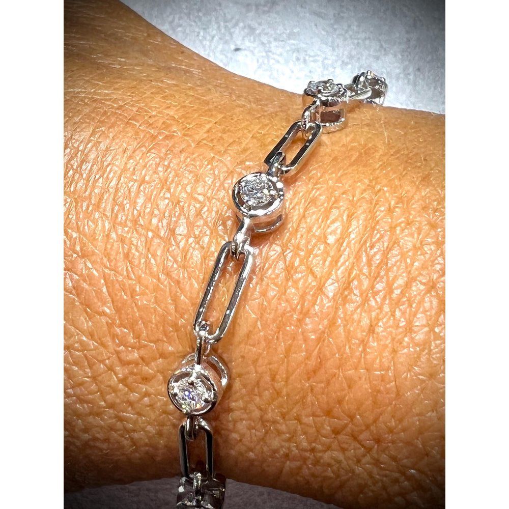 Diamond Link Bracelet / Diamond Bracelet / Diamond 0.75 Carat Bracelet/ Link Bracelet with Round Bezel Set Diamonds / Gold Diamond Bracelet