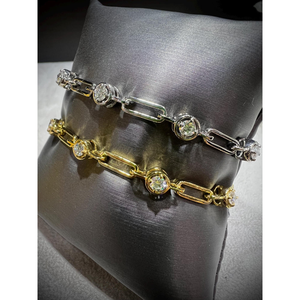 Diamond Link Bracelet / Diamond Bracelet / Diamond 0.75 Carat Bracelet/ Link Bracelet with Round Bezel Set Diamonds / Gold Diamond Bracelet
