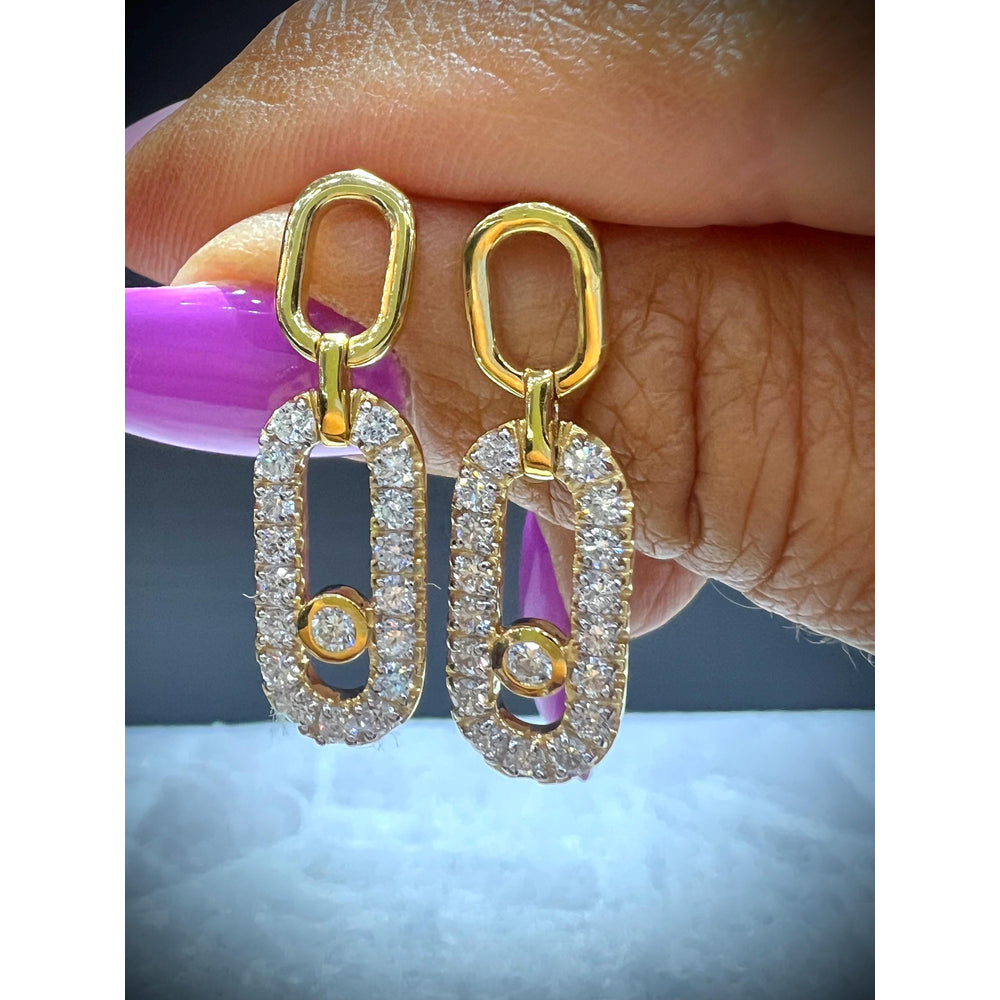 Diamond Dangle Oval Earrings/ Gold Diamond Dangle Earrings/ Diamond Earrings/ Dangle Earrings