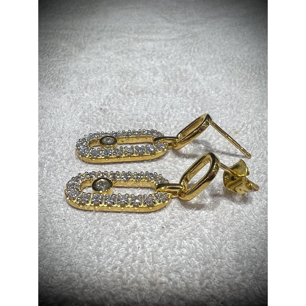 Gold Plated Sterling Silver Lab Grown Diamond Oval Dangle Earrings