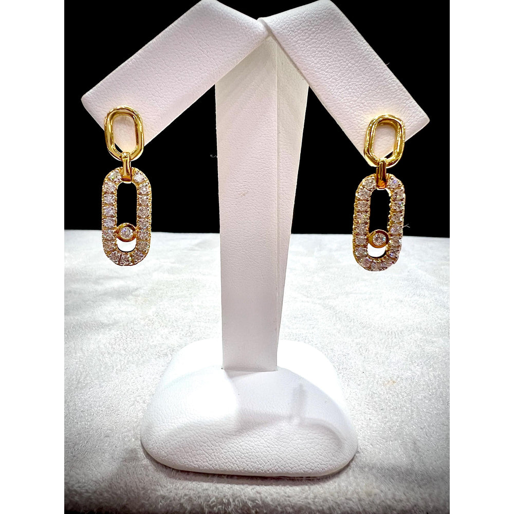 Diamond Dangle Oval Earrings/ Gold Diamond Dangle Earrings/ Diamond Earrings/ Dangle Earrings