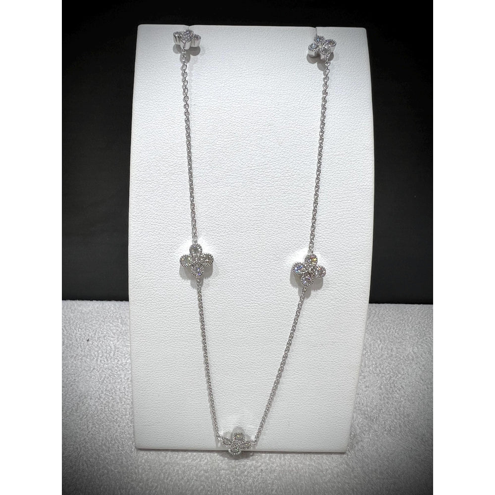 Diamond Flower Station Necklace / Flower Necklace / Diamond Flower 1.00CT Necklace / Diamond Station Necklace / Silver Flower Necklace