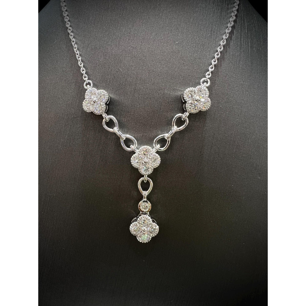 Diamond Flower Y Necklace / Diamond Flower Necklace / Diamond Clover Necklace / Diamond 1.49CT Necklace/ Diamond Y Necklace