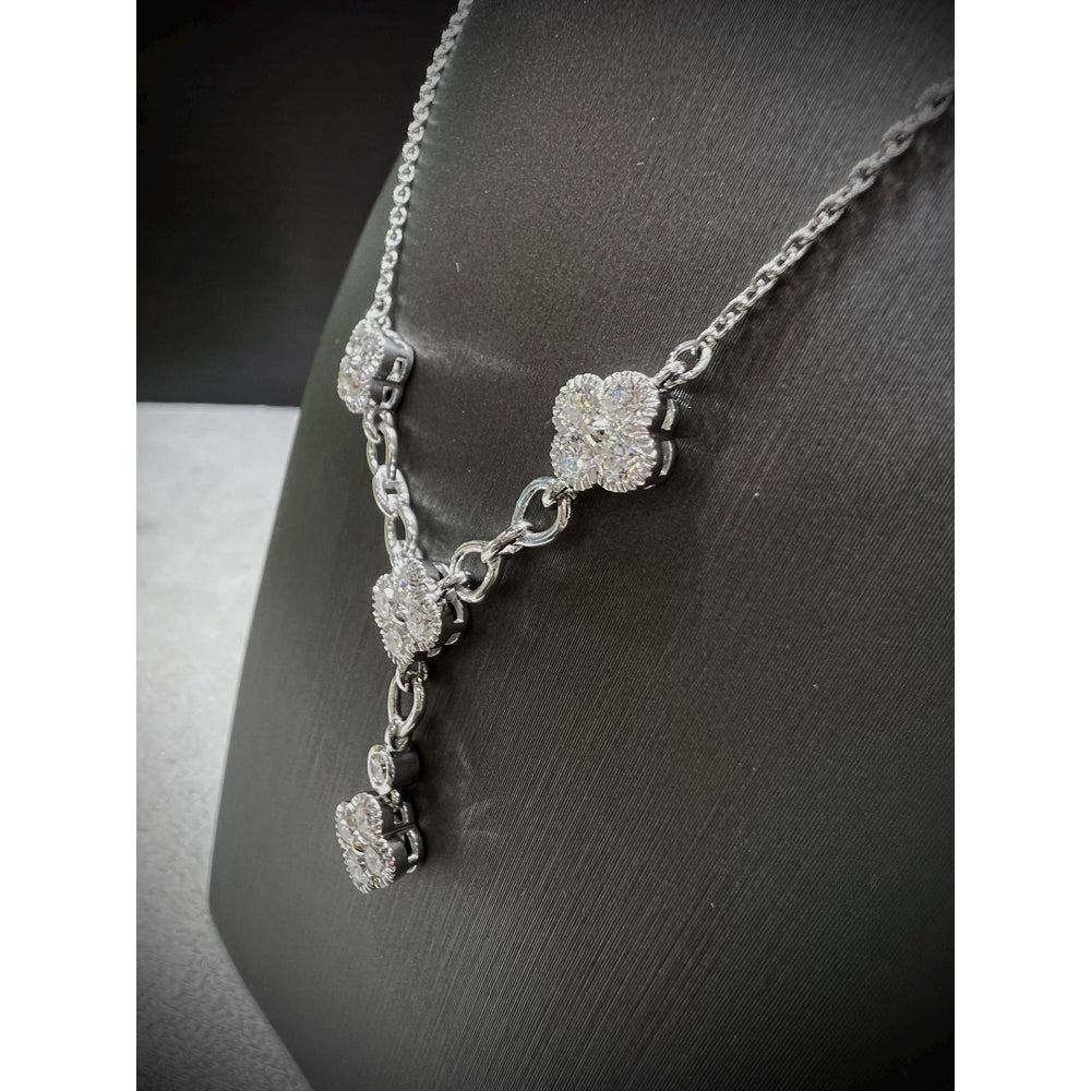 Diamond Flower Y Necklace / Diamond Flower Necklace / Diamond Clover Necklace / Diamond 1.49CT Necklace/ Diamond Y Necklace