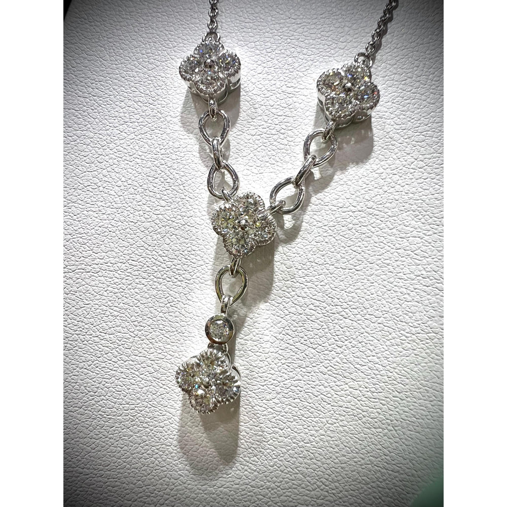 Diamond Flower Y Necklace / Diamond Flower Necklace / Diamond Clover Necklace / Diamond 1.49CT Necklace/ Diamond Y Necklace