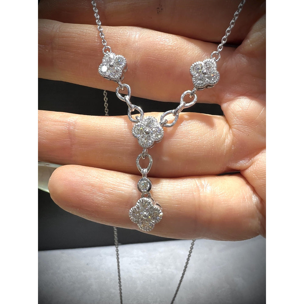 Diamond Flower Y Necklace / Diamond Flower Necklace / Diamond Clover Necklace / Diamond 1.49CT Necklace/ Diamond Y Necklace