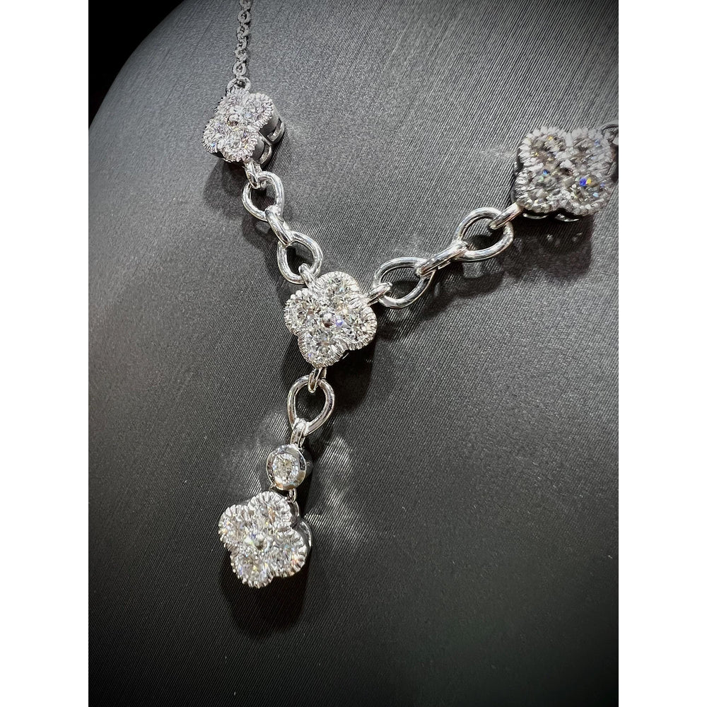 Diamond Flower Y Necklace / Diamond Flower Necklace / Diamond Clover Necklace / Diamond 1.49CT Necklace/ Diamond Y Necklace