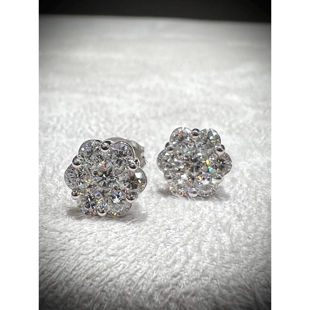 Diamond Cluster Stud Earrings / Diamond Stud Earrings / Diamond Flower Cluster Earrings / Diamond 1.16 Carat Earrings