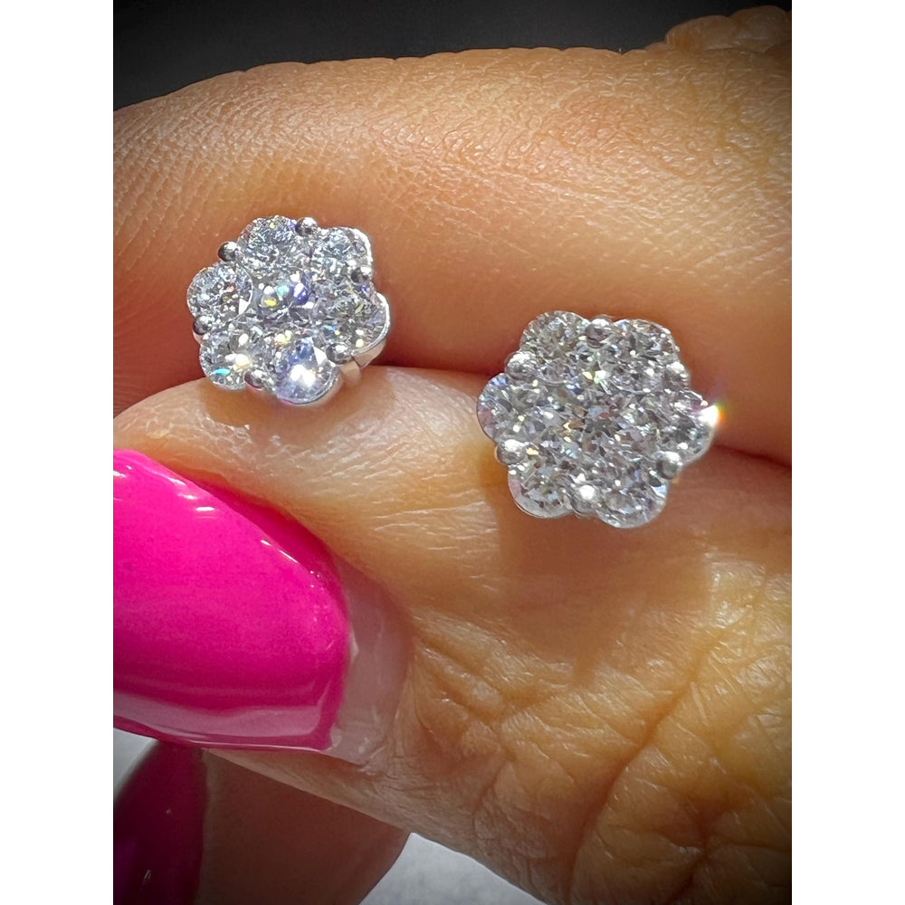 Diamond Cluster Stud Earrings / Diamond Stud Earrings / Diamond Flower Cluster Earrings / Diamond 1.16 Carat Earrings