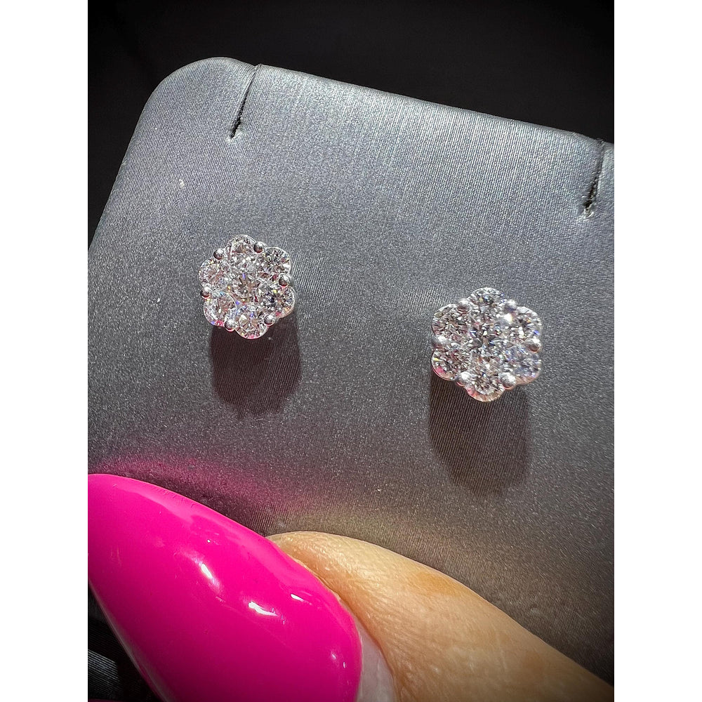 Diamond Cluster Stud Earrings / Diamond Stud Earrings / Diamond Flower Cluster Earrings / Diamond 1.16 Carat Earrings