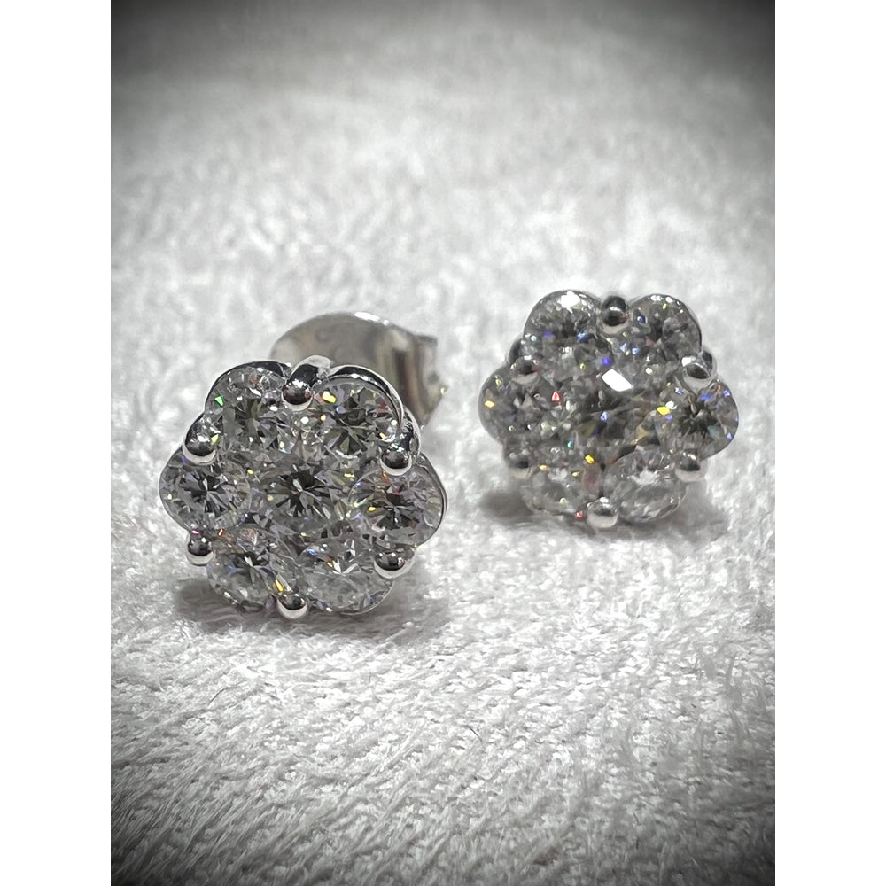 Diamond Cluster Stud Earrings / Diamond Stud Earrings / Diamond Flower Cluster Earrings / Diamond 1.16 Carat Earrings