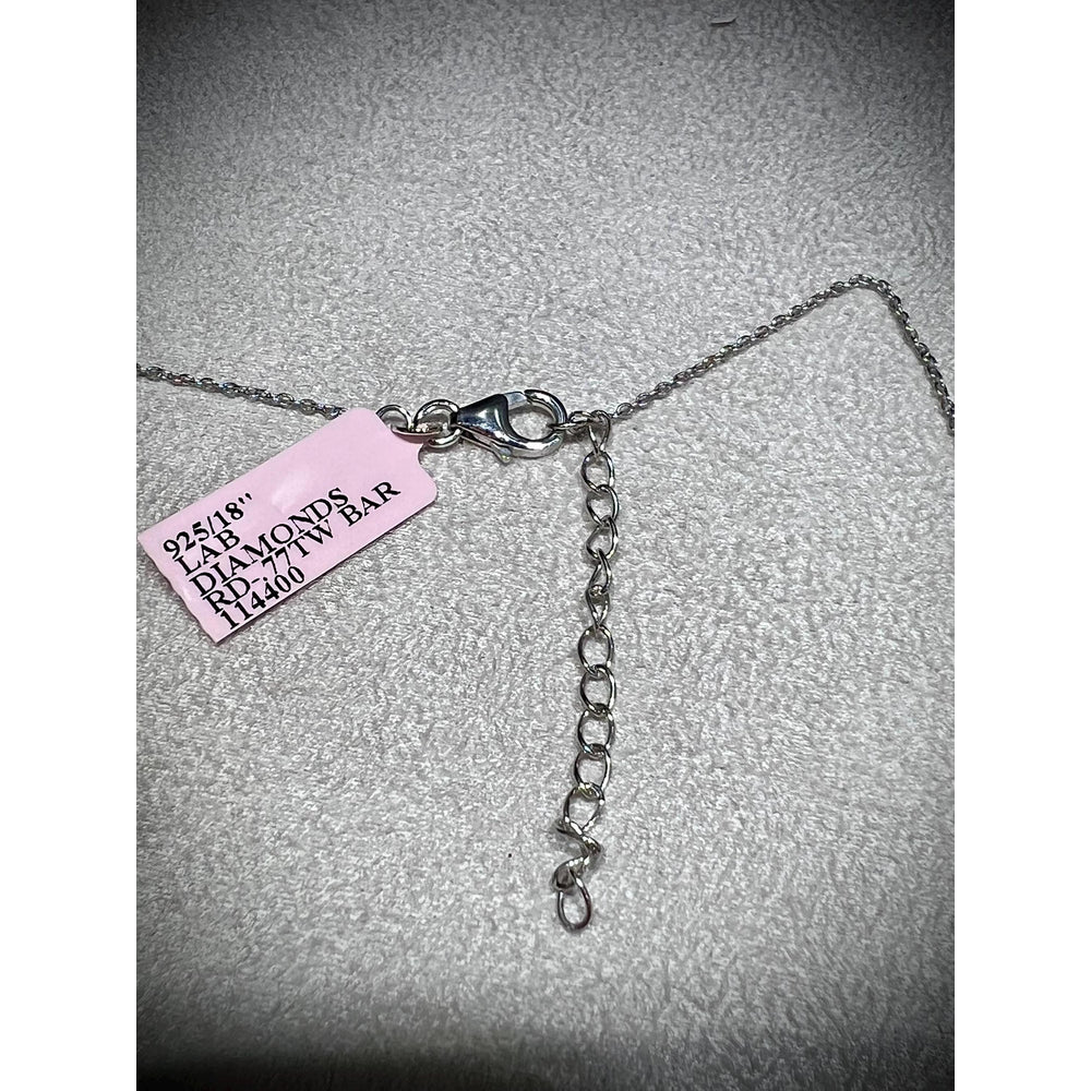 Lab Grown Diamond Bar Necklace: 0.77 Carat Sterling Silver Pendant