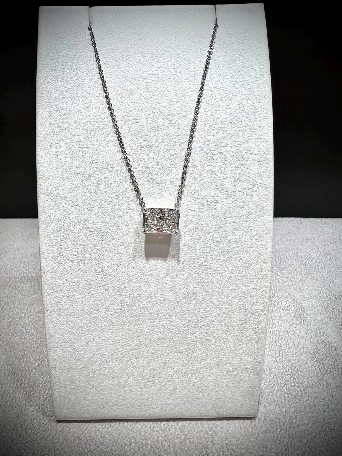 14K Radiant Cut 2.58 Carat Lab Grown IGI Certified Diamond Solitaire Necklace: Adjustable