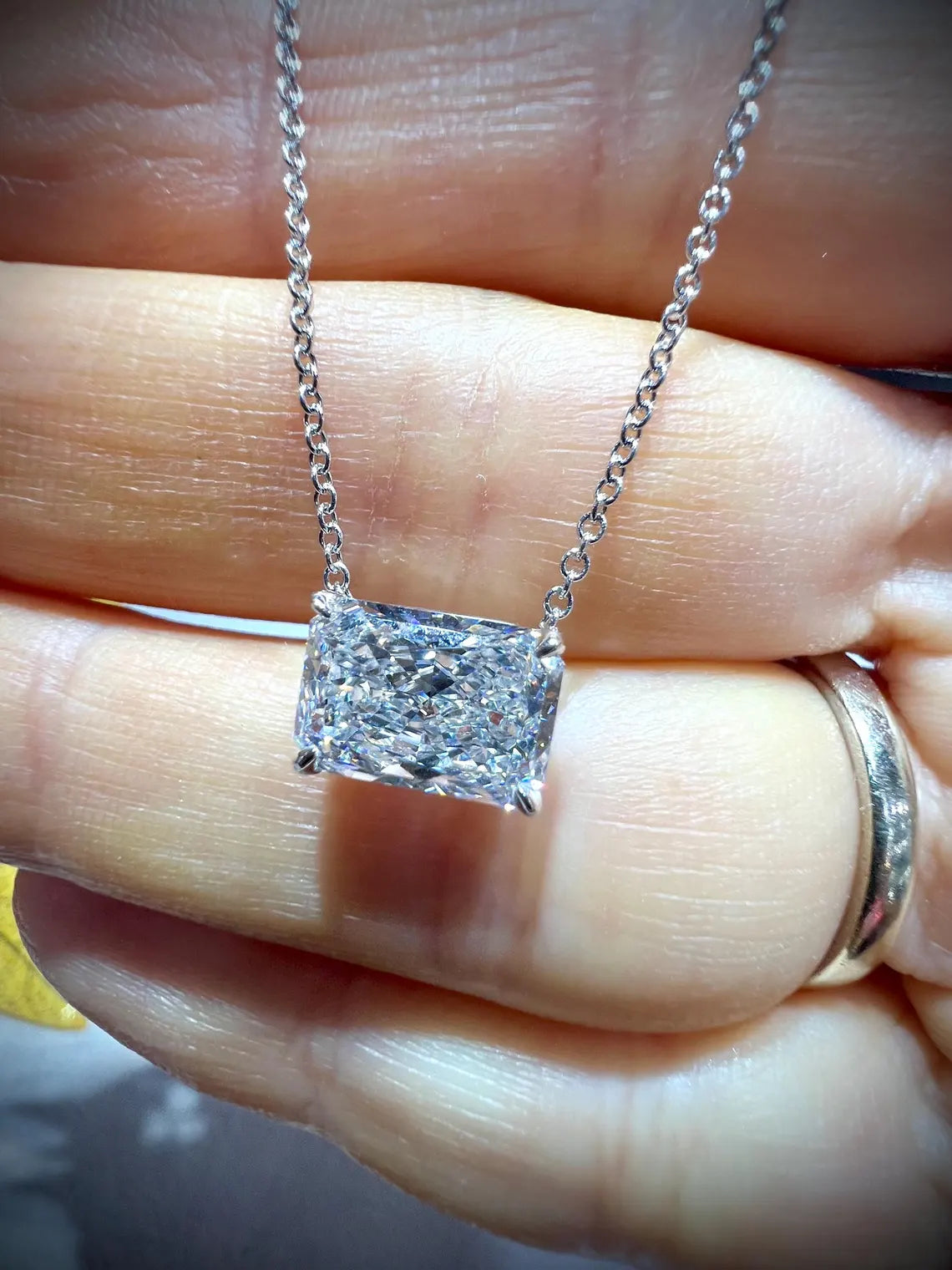14K Radiant Cut 2.58 Carat Lab Grown IGI Certified Diamond Solitaire Necklace: Adjustable