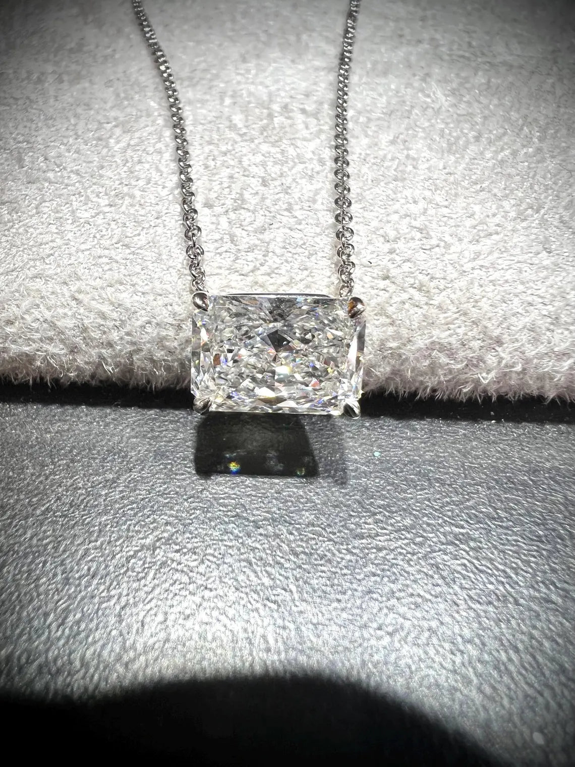 14K Radiant Cut 2.58 Carat Lab Grown IGI Certified Diamond Solitaire Necklace: Adjustable