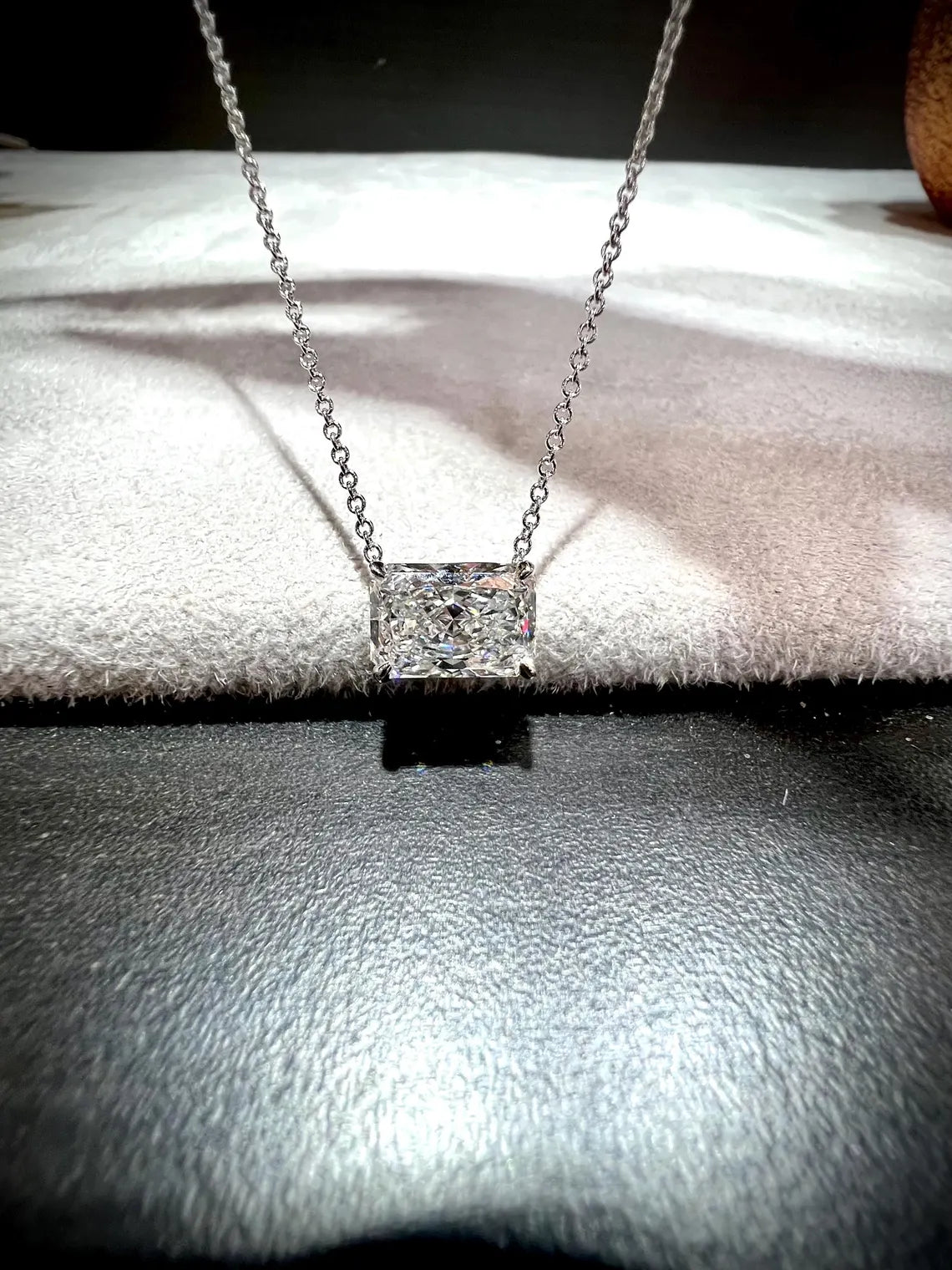 14K Radiant Cut 2.58 Carat Lab Grown IGI Certified Diamond Solitaire Necklace: Adjustable
