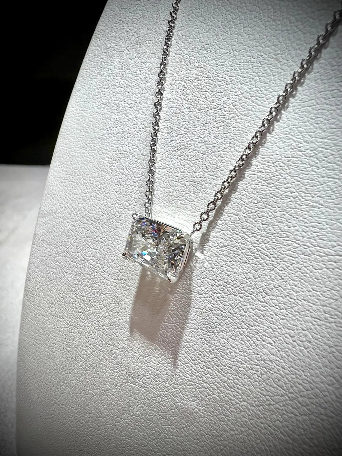 14K Radiant Cut 2.58 Carat Lab Grown IGI Certified Diamond Solitaire Necklace: Adjustable