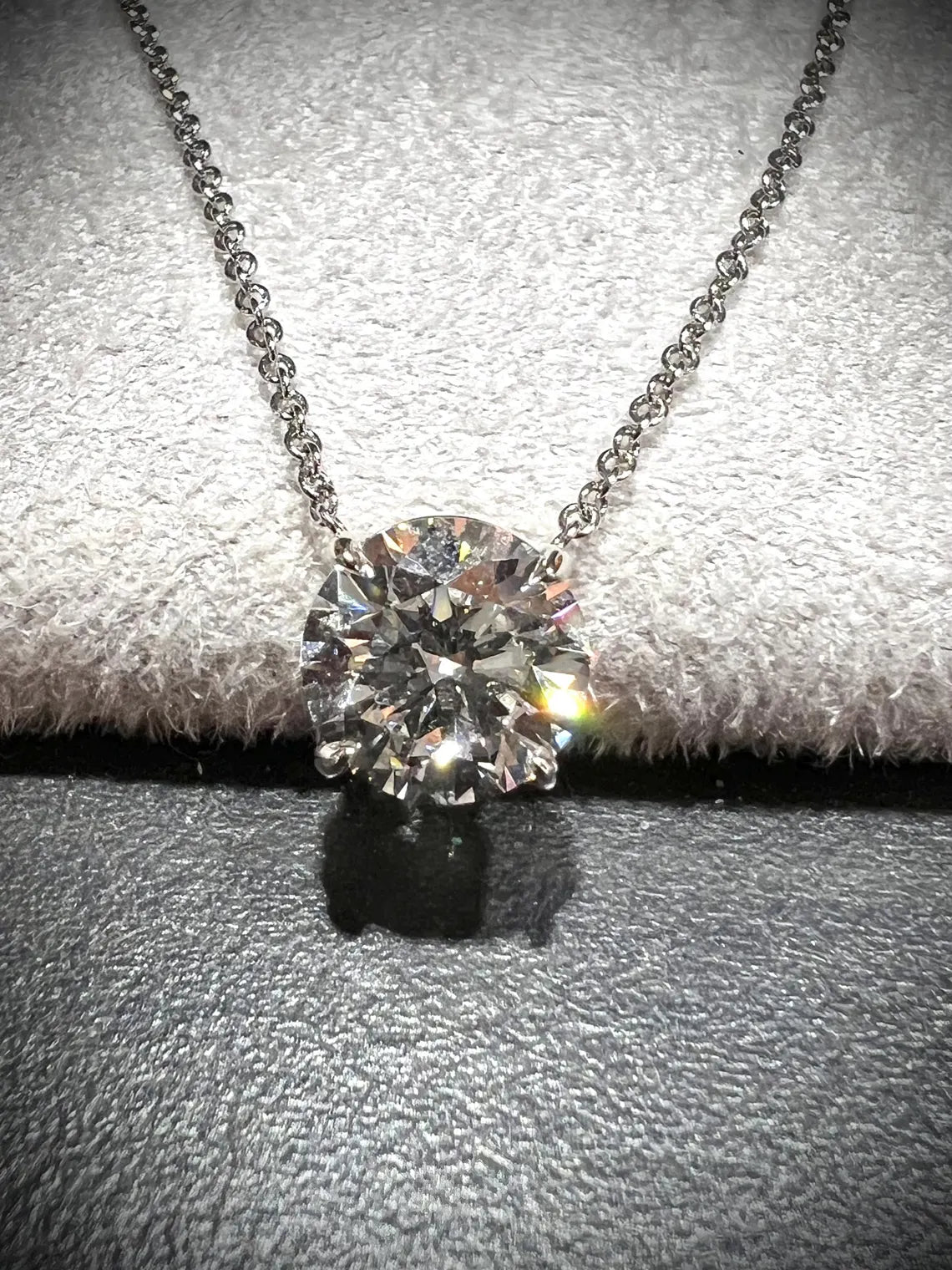 14K Round 2.02 Carat Lab Grown IGI Certified Diamond Solitaire Necklace: Adjustable