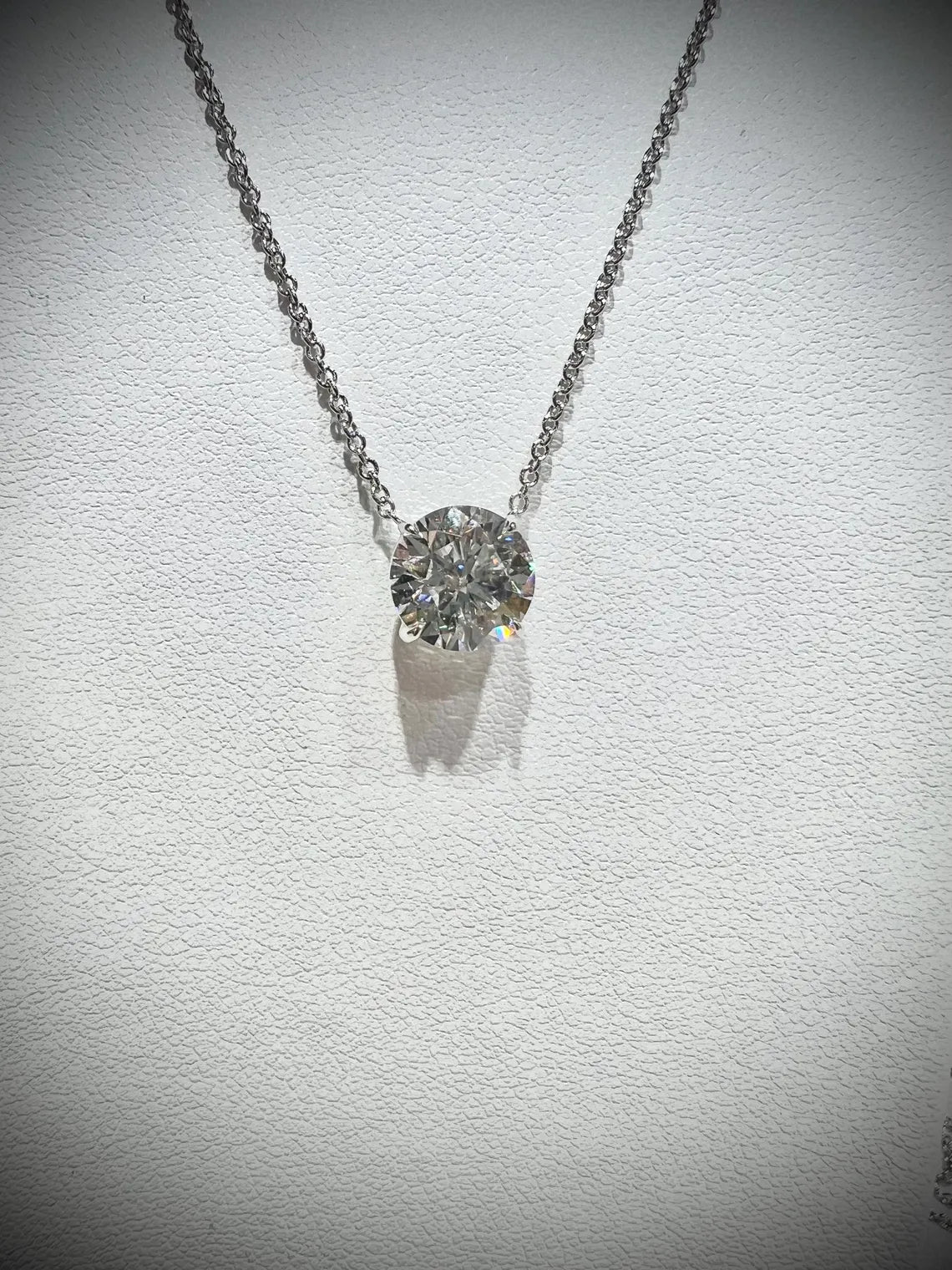 14K Round 2.02 Carat Lab Grown IGI Certified Diamond Solitaire Necklace: Adjustable