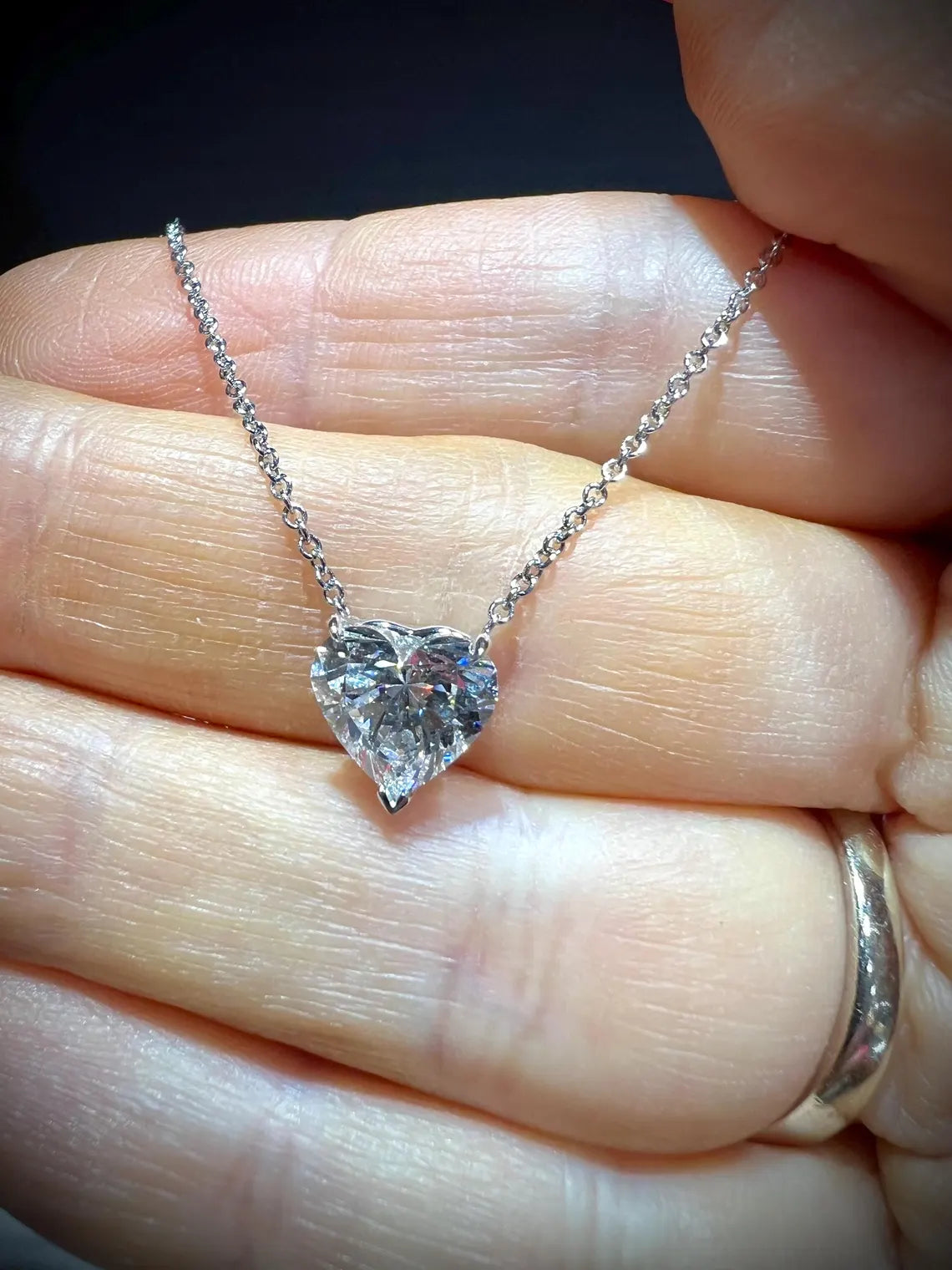 14K Heart Shape 2.00 Carat Lab Grown IGI Certified Diamond Solitaire Necklace: Adjustable