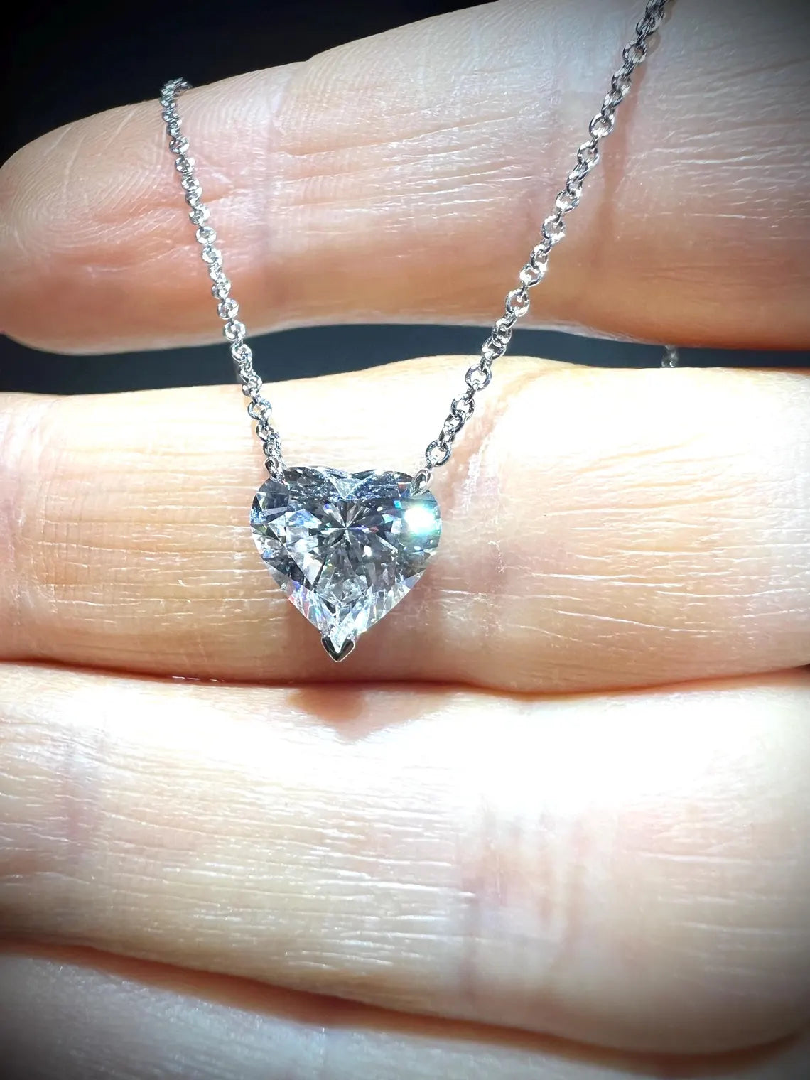 14K Heart Shape 2.00 Carat Lab Grown IGI Certified Diamond Solitaire Necklace: Adjustable