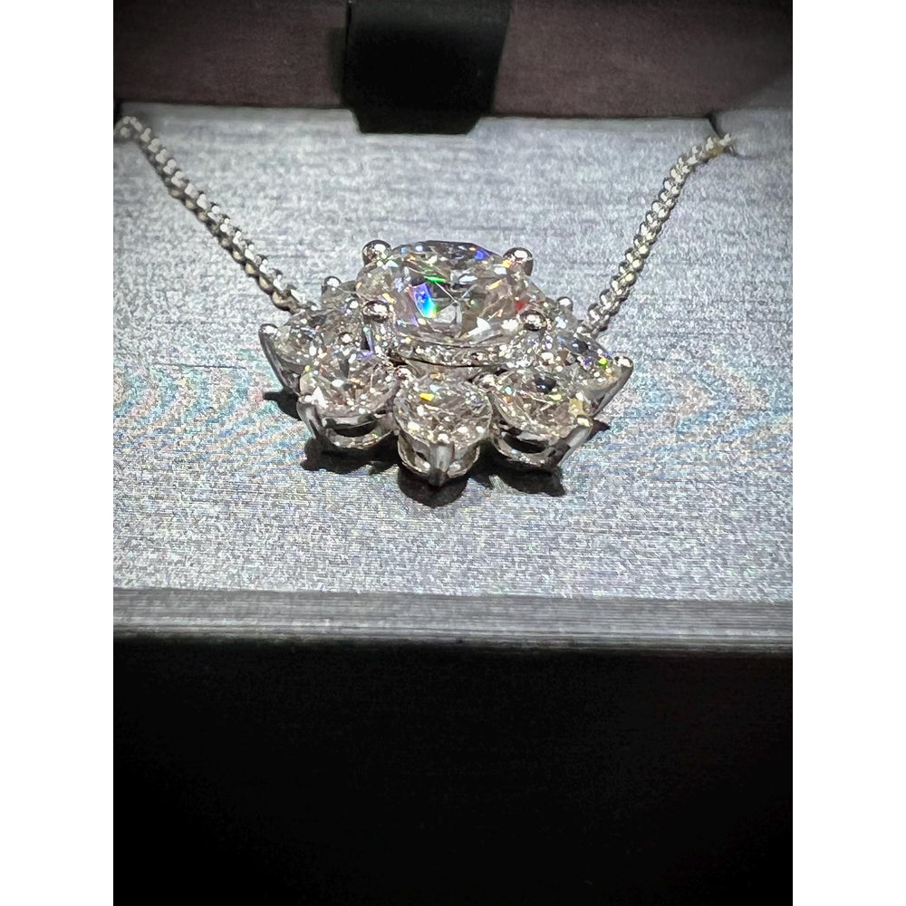 14K White Gold Lab Grown Diamond Flower Pendant Necklace (3.87 Carats VS E/F)