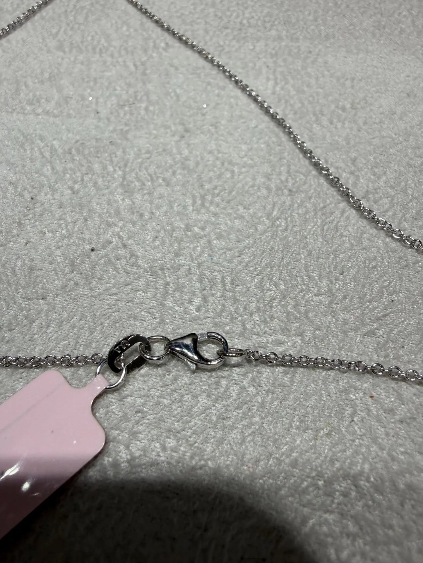 14K White Gold Blue Topaz and Diamond Necklace: 17” Square Checkerboard Cut Blue Topaz