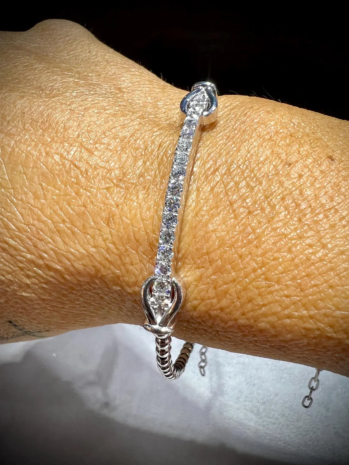 Diamond Bar Adjustable Cuff Bracelet: Lab Grown Diamonds 1.11 Carats Sterling Silver 7-8”