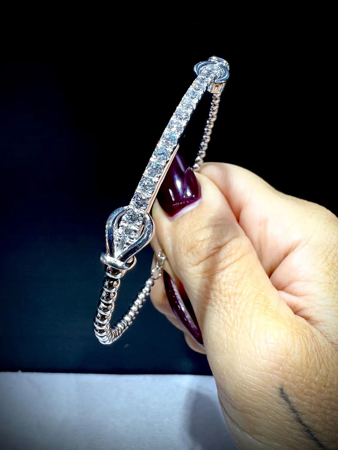 Diamond Bar Adjustable Cuff Bracelet: Lab Grown Diamonds 1.11 Carats Sterling Silver 7-8”