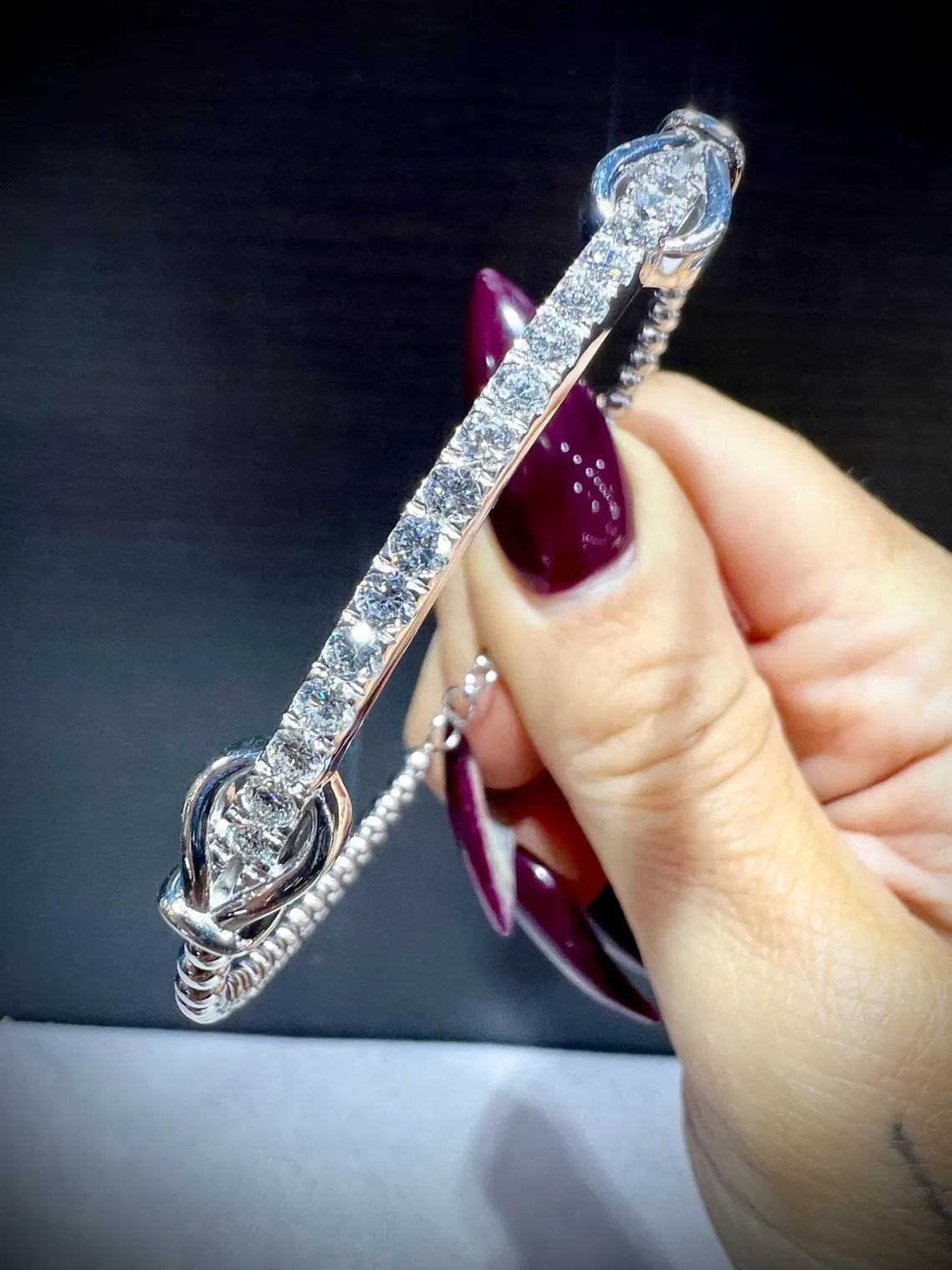 Diamond Bar Adjustable Cuff Bracelet: Lab Grown Diamonds 1.11 Carats Sterling Silver 7-8”