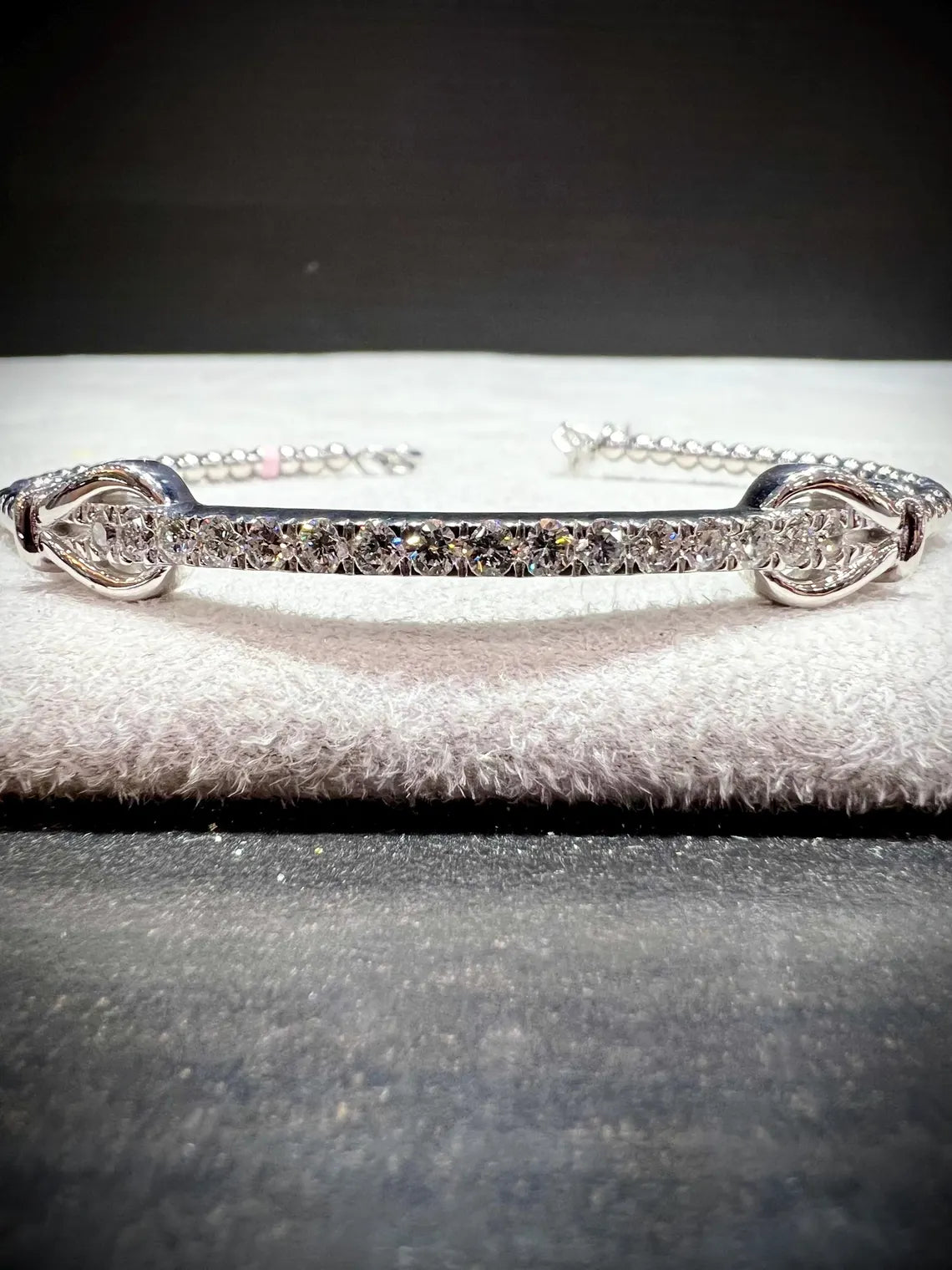 Diamond Bar Adjustable Cuff Bracelet: Lab Grown Diamonds 1.11 Carats Sterling Silver 7-8”