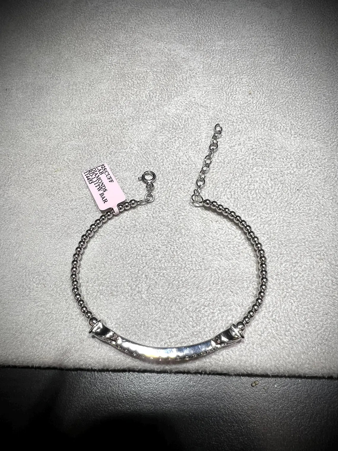 Diamond Bar Adjustable Cuff Bracelet: Lab Grown Diamonds 1.11 Carats Sterling Silver 7-8”