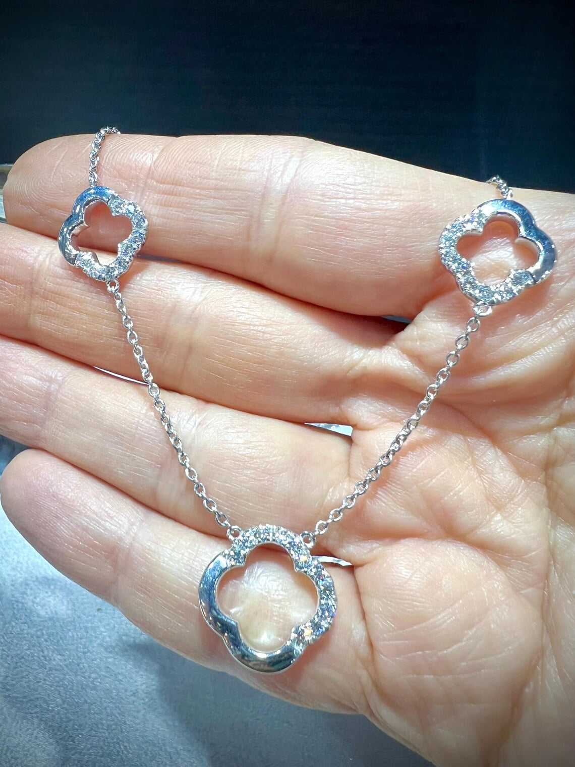 Diamond Multi Layered Charm Necklace 2.81 Carats with Heart, Clover, and Round Diamond Charms: Sterling Silver, Lab Grown Diamonds