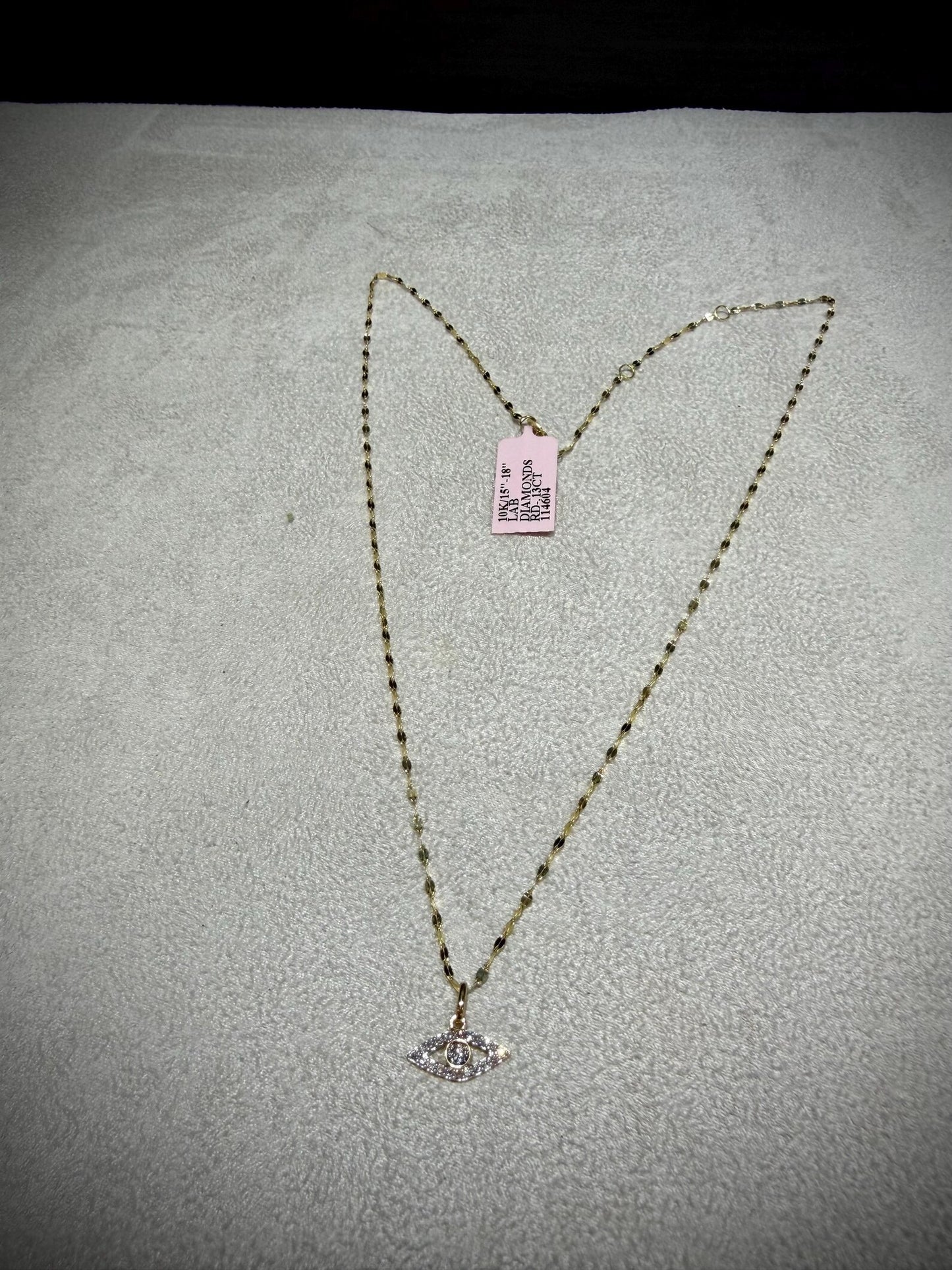 10K Lab Grown Diamond Evil Eye Necklace 0.13 Carats: Adjustable 15”-18”