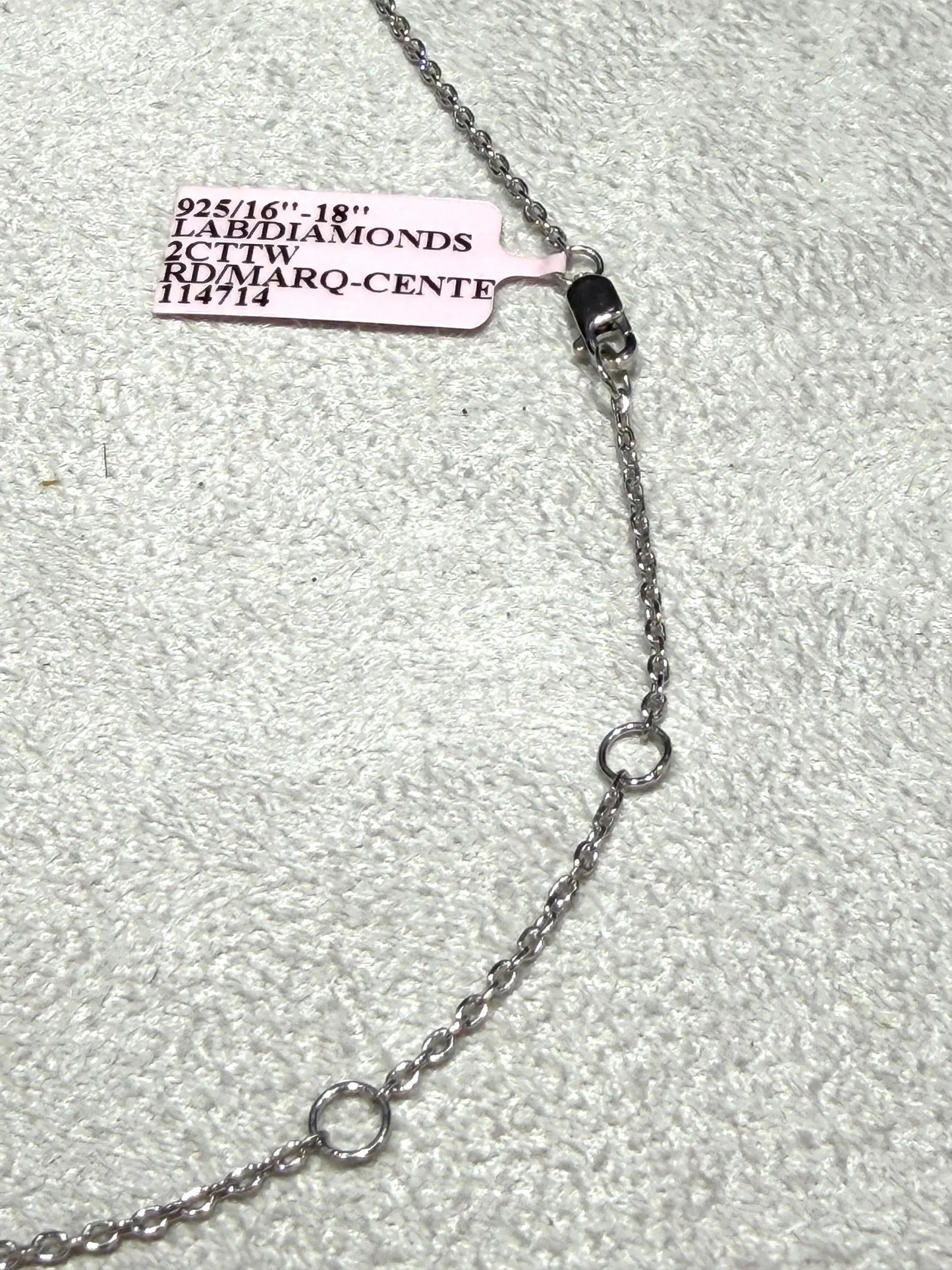 Marquise Lab Grown Diamond Necklace, Sterling Silver, 2.00ct tw, Adjustable Chain