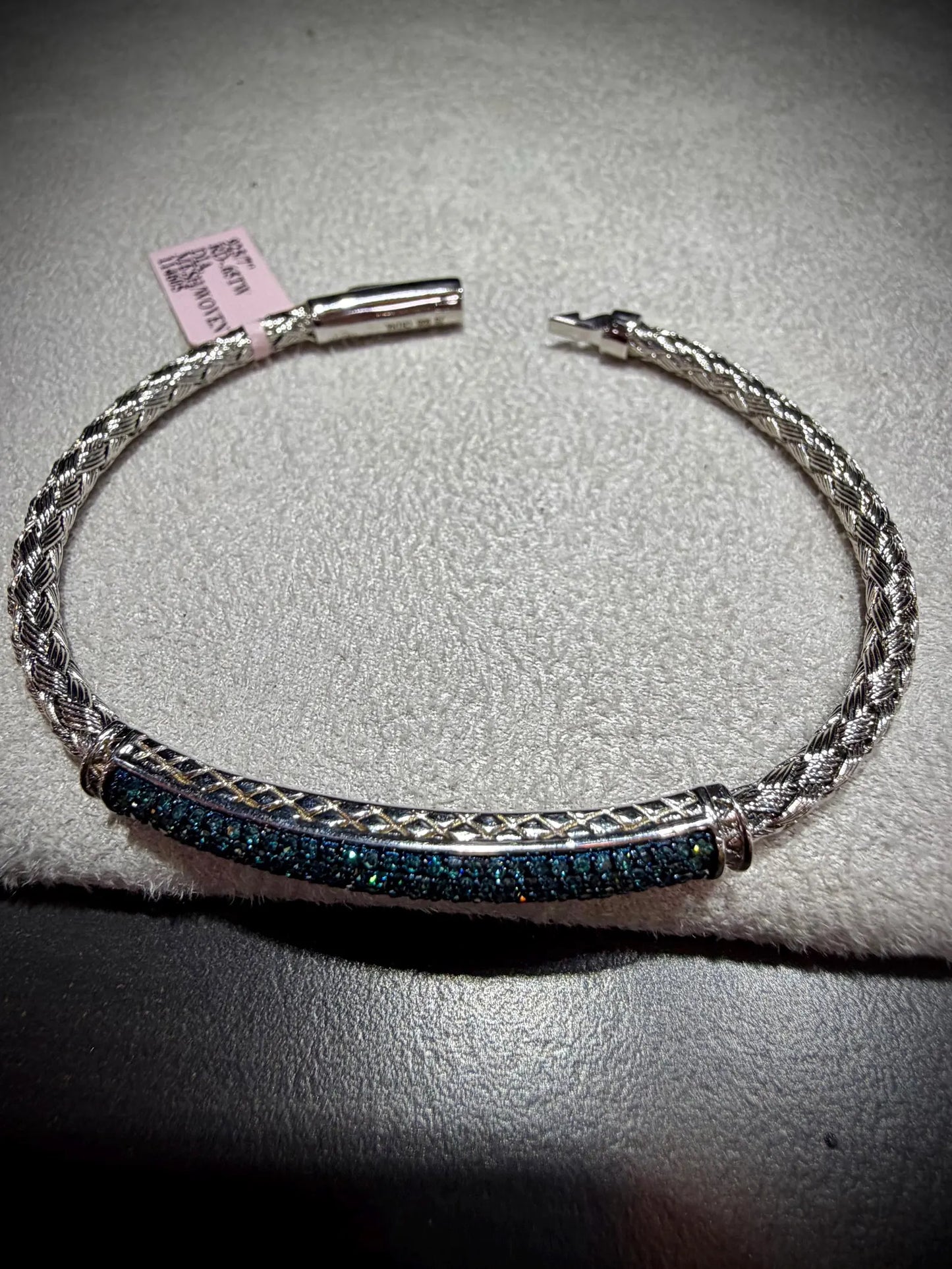 Sterling Silver Natural Diamond Bangle 0.65 Carats: 7” Brown or Blue Diamonds