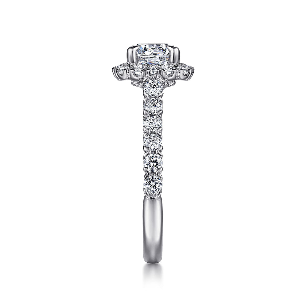 14K White Gold Cushion Halo Round Diamond Engagement Ring