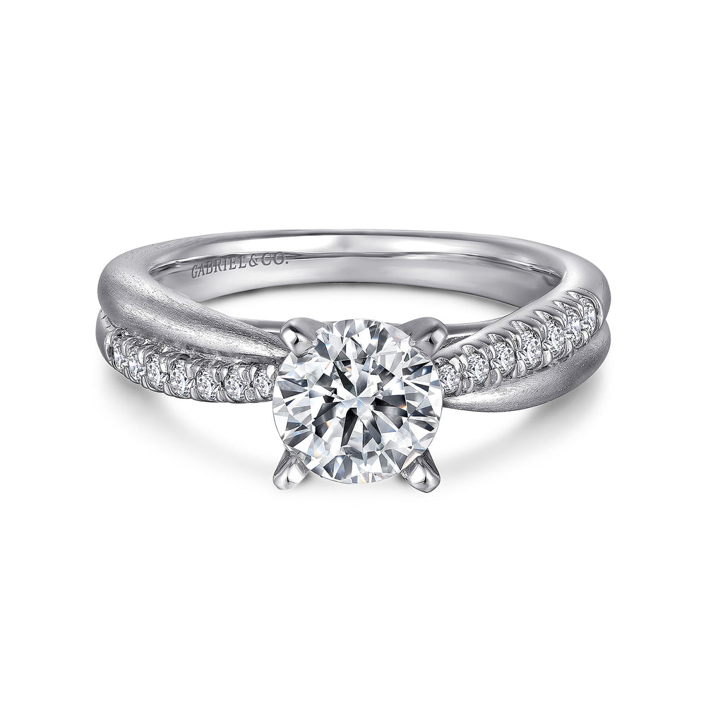 14K White Gold Round Twisted Diamond Engagement Ring