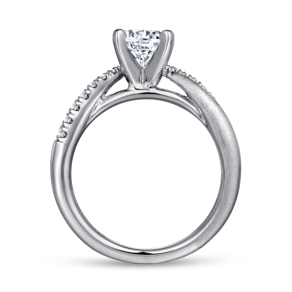 14K White Gold Round Twisted Diamond Engagement Ring