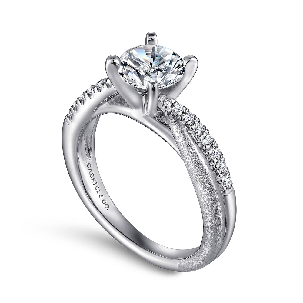 14K White Gold Round Twisted Diamond Engagement Ring