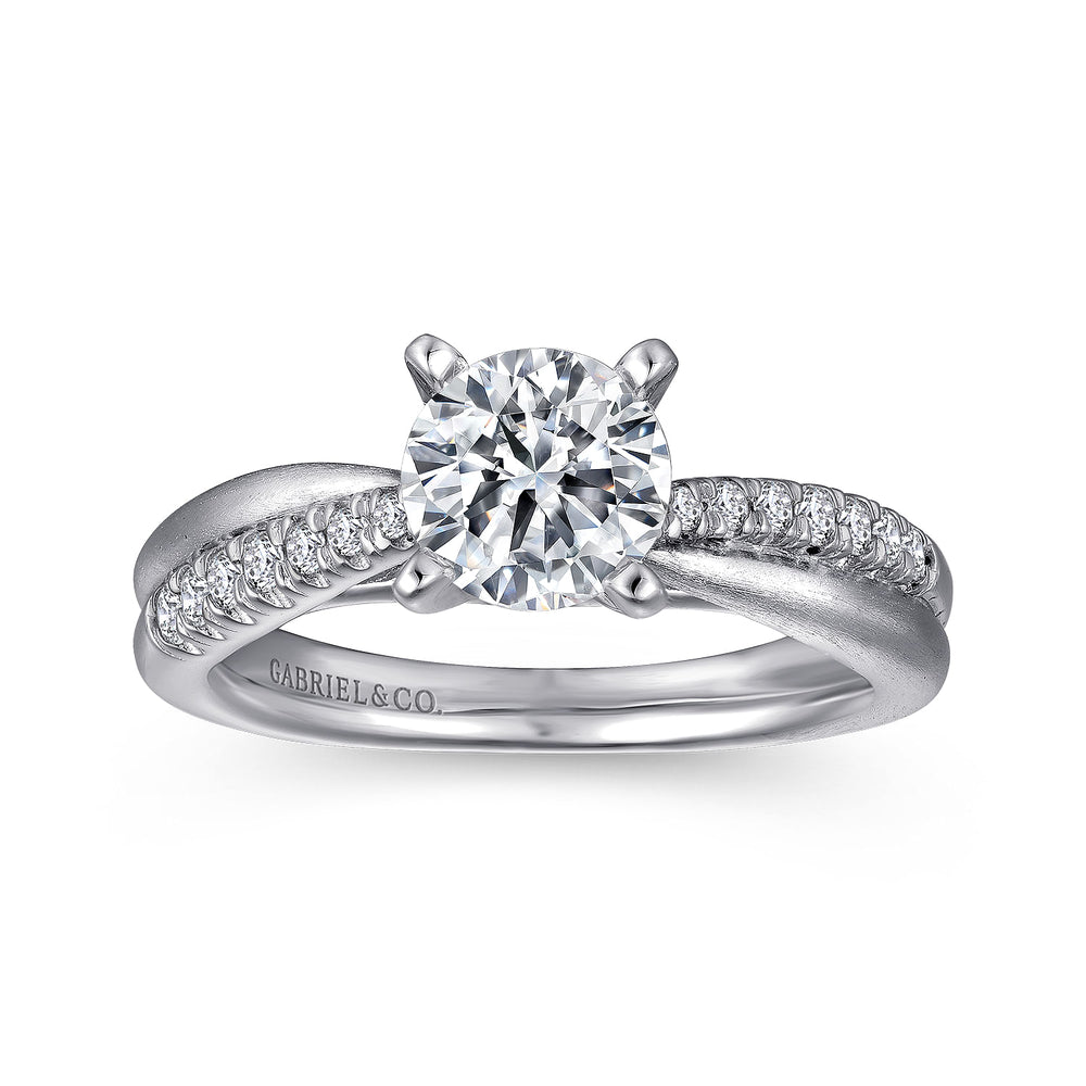 14K White Gold Round Twisted Diamond Engagement Ring