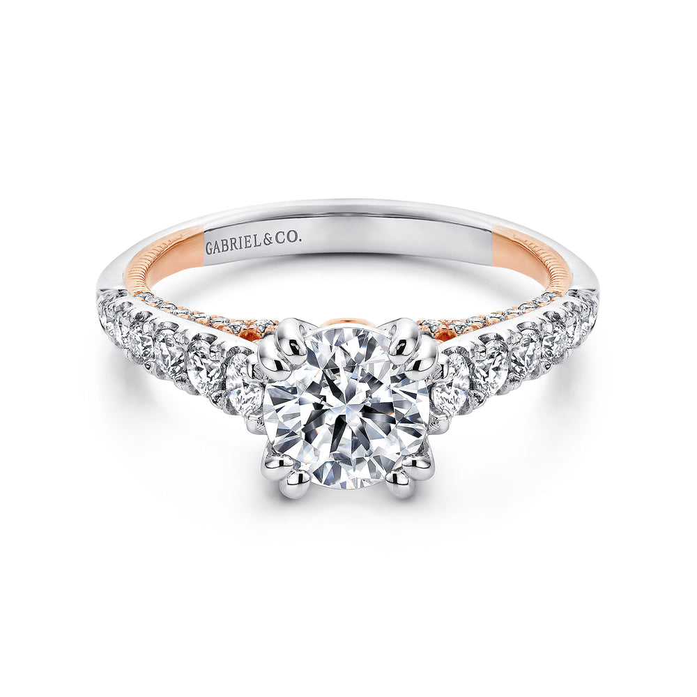 18K White-Rose Gold Round Diamond Engagement Ring