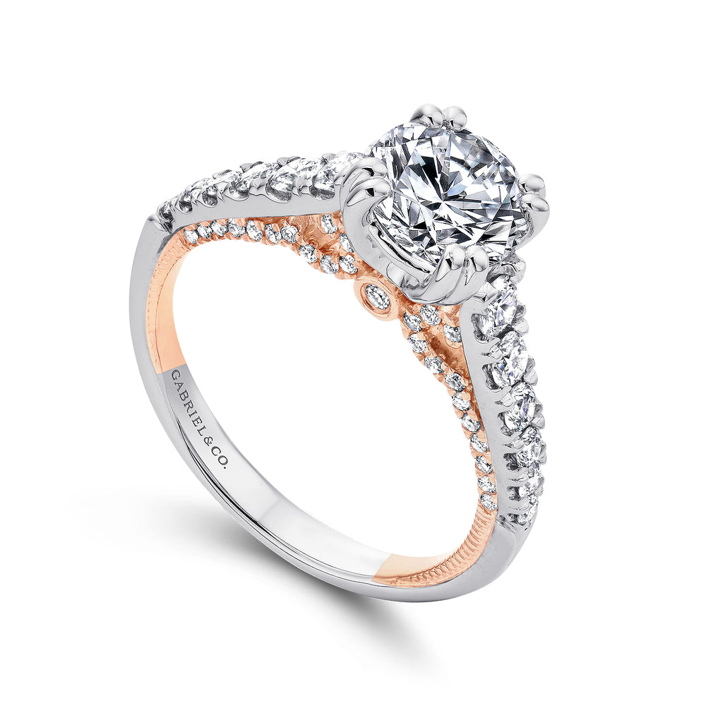 18K White-Rose Gold Round Diamond Engagement Ring