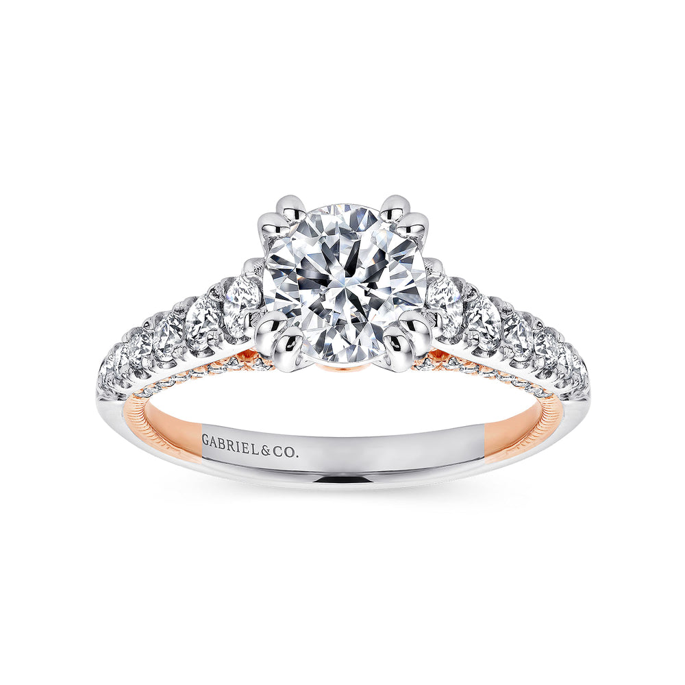 18K White-Rose Gold Round Diamond Engagement Ring