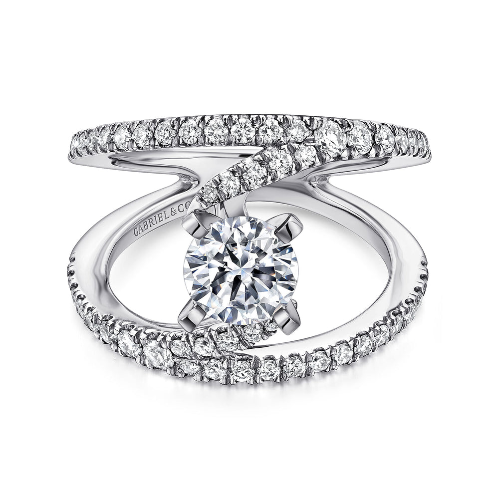 14K White Gold Round Split Shank Diamond Engagement Ring