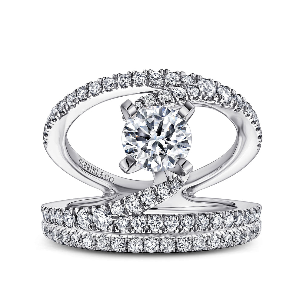 14K White Gold Round Split Shank Diamond Engagement Ring