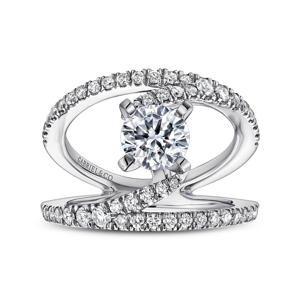 14K White Gold Round Split Shank Diamond Engagement Ring