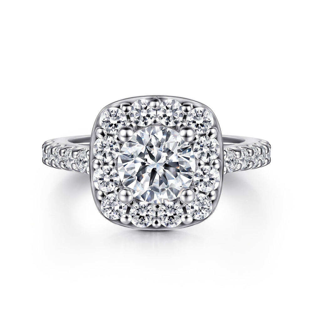 14K White Gold Round Halo Diamond Engagement Ring