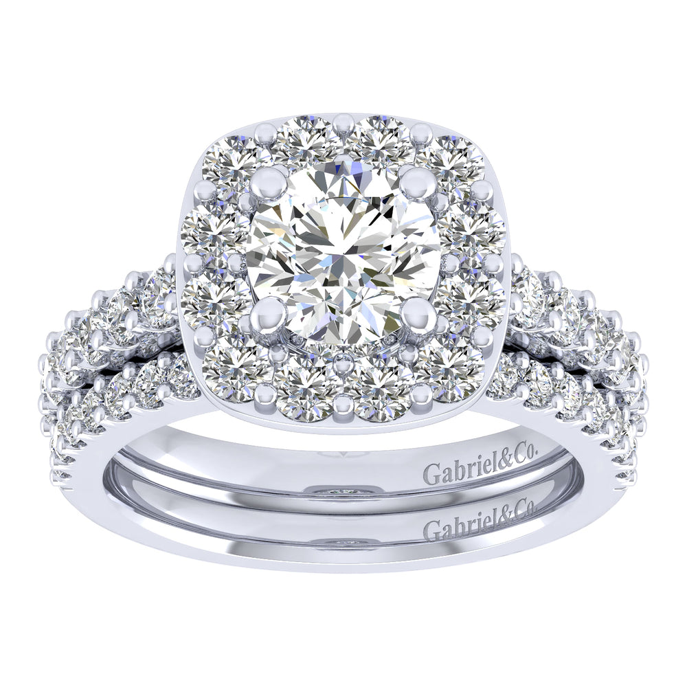 14K White Gold Round Halo Diamond Engagement Ring